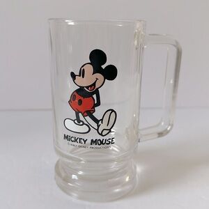 Vintage Mickey Mouse Walt Disney Productions Heavy Clear Tall Glass Mug Stein